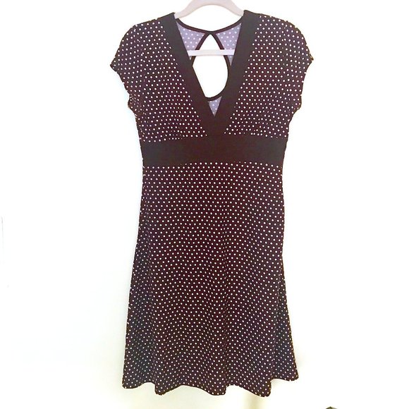 Chesley Dresses & Skirts - Brown Polka Dot Surplice Dress